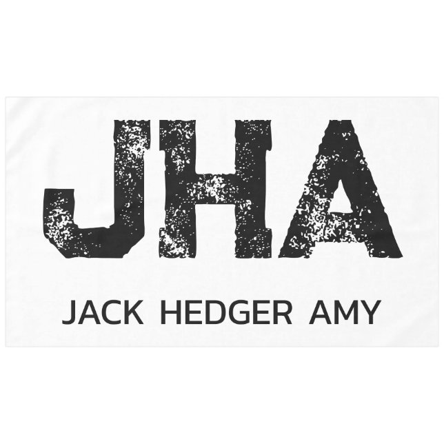 MINIMALIST BLACK THREE LETTER MONOGRAM NAME WHITE TABLECLOTH (Front (Horizontal))