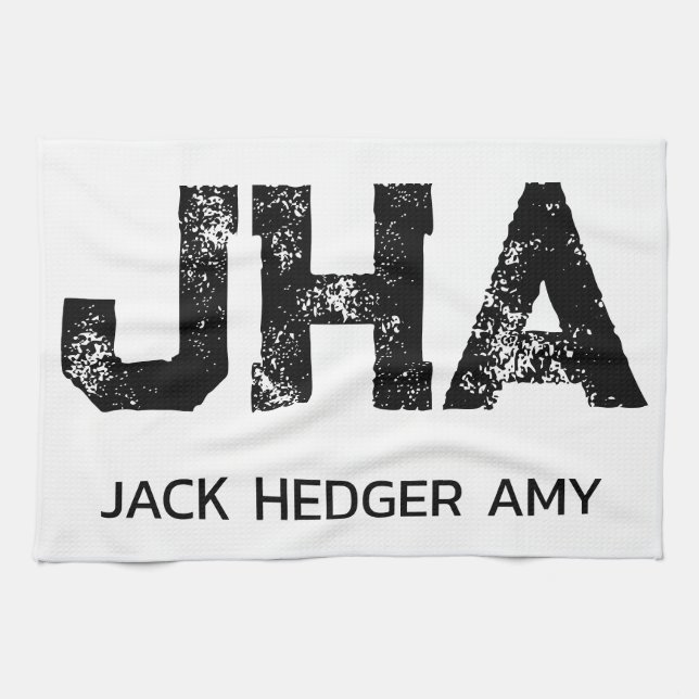 MINIMALIST BLACK THREE LETTER MONOGRAM NAME WHITE TEA TOWEL (Horizontal)