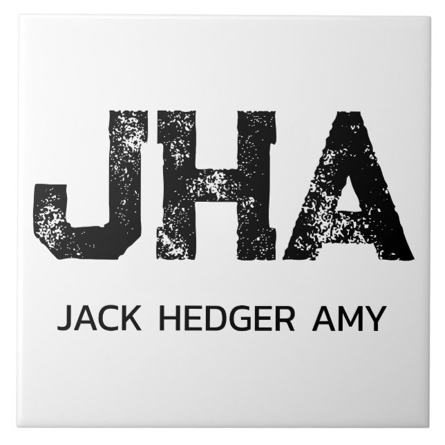 MINIMALIST BLACK THREE LETTER MONOGRAM NAME WHITE TILE (Front)