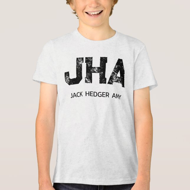 MINIMALIST BLACK THREE LETTER MONOGRAM NAME WHITE Tri-Blend SHIRT (Front)