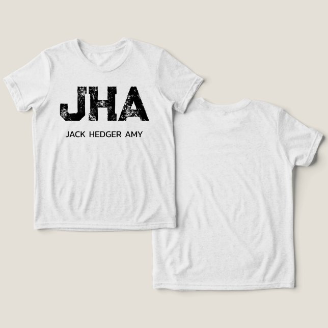 MINIMALIST BLACK THREE LETTER MONOGRAM NAME WHITE Tri-Blend SHIRT (Design Front & Back)