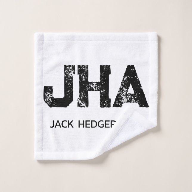 MINIMALIST BLACK THREE LETTER MONOGRAM NAME WHITE WASH CLOTH (Wash Cloth)
