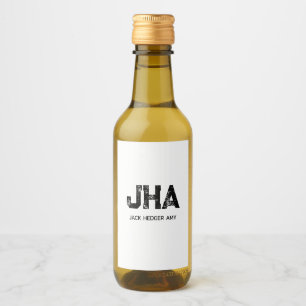 MINIMALIST BLACK THREE LETTER MONOGRAM NAME WHITE WINE LABEL