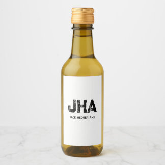 MINIMALIST BLACK THREE LETTER MONOGRAM NAME WHITE WINE LABEL