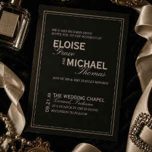 Minimalist Black Tie Formal Typography Wedding Invitation