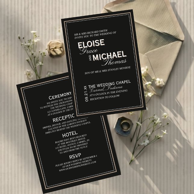 Minimalist Black Tie Formal Wedding (Minimalist Black Tie Formal Wedding Foil Invitation)