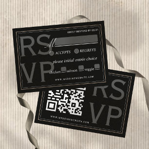 Minimalist Black Tie Formal Wedding QR Code RSVP Card