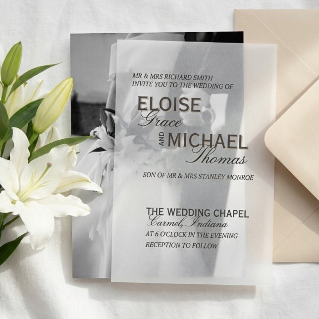 Minimalist Black Tie Formal Wedding Vellum Invitations (Invite guests to your formal affair with this Minimalist Black Tie Formal Wedding Vellum Invitation!)