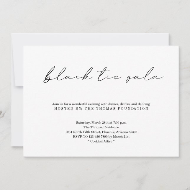 Minimalist Black Tie Gala Invitation (Front)