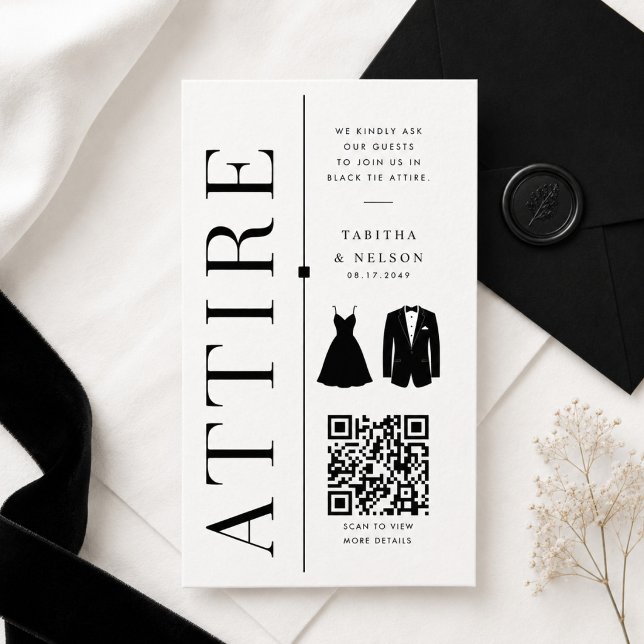Minimalist Black Tie Wedding QR Code Dress  Enclosure Card (Creator Uploaded)