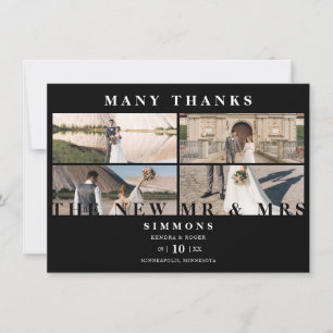 Minimalist Black Trendy Collage Wedding 4 Photos Thank You Card
