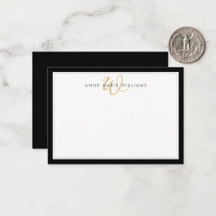 Minimalist Black Two Border Gold Monogram Card