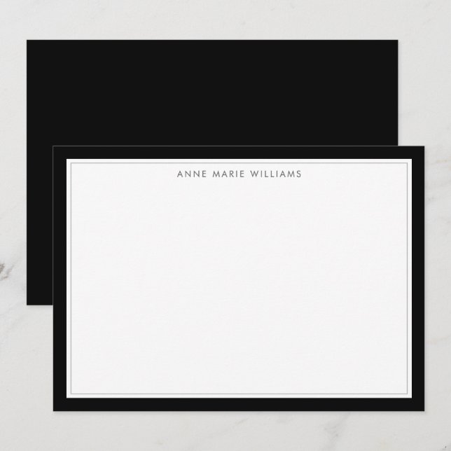 Minimalist Black Two Border Name Note Card (Front/Back)