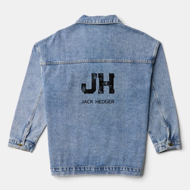 MINIMALIST BLACK TWO LETTER MONOGRAM NAME BLUE DENIM JACKET (Back)