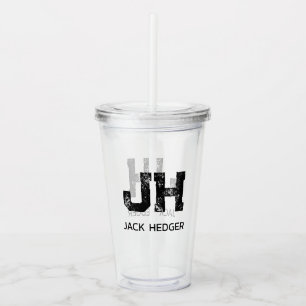 MINIMALIST BLACK TWO LETTER MONOGRAM NAME CLEAR ACRYLIC TUMBLER