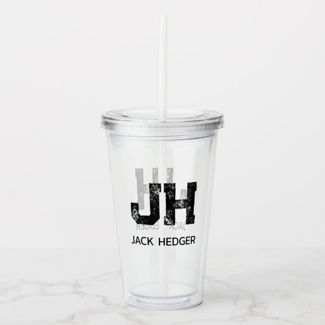 MINIMALIST BLACK TWO LETTER MONOGRAM NAME CLEAR ACRYLIC TUMBLER (Front)