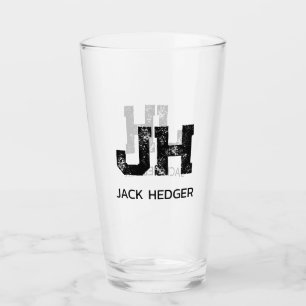 MINIMALIST BLACK TWO LETTER MONOGRAM NAME CLEAR GLASS