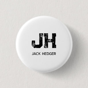 MINIMALIST BLACK TWO LETTER MONOGRAM NAME WHITE 3 CM ROUND BADGE