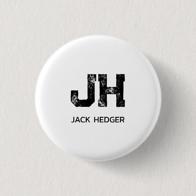 MINIMALIST BLACK TWO LETTER MONOGRAM NAME WHITE 3 CM ROUND BADGE (Front)