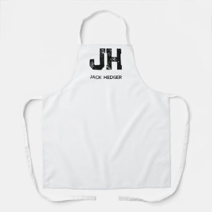 MINIMALIST BLACK TWO LETTER MONOGRAM NAME WHITE APRON