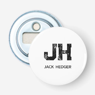 MINIMALIST BLACK TWO LETTER MONOGRAM NAME WHITE BOTTLE OPENER