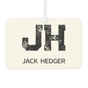 MINIMALIST BLACK TWO LETTER MONOGRAM NAME WHITE CAR AIR FRESHENER
