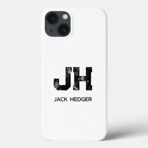 MINIMALIST BLACK TWO LETTER MONOGRAM NAME WHITE iPhone 13 CASE