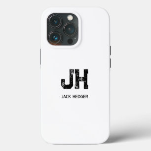MINIMALIST BLACK TWO LETTER MONOGRAM NAME WHITE iPhone 13 PRO CASE