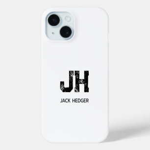 MINIMALIST BLACK TWO LETTER MONOGRAM NAME WHITE iPhone 15 CASE