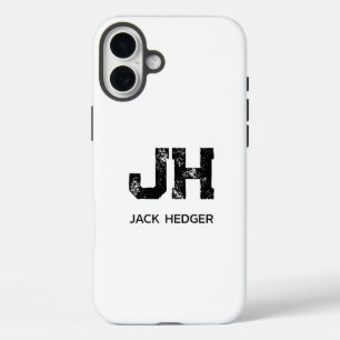 MINIMALIST BLACK TWO LETTER MONOGRAM NAME WHITE iPhone 16 PLUS CASE