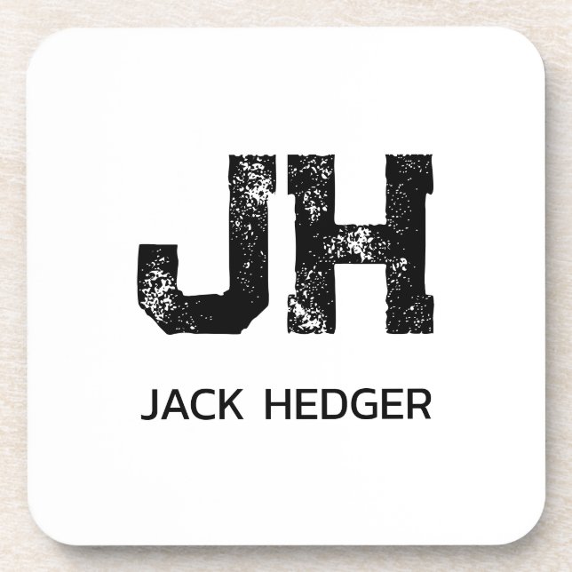 MINIMALIST BLACK TWO LETTER MONOGRAM NAME WHITE COASTER (Front)