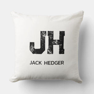 MINIMALIST BLACK TWO LETTER MONOGRAM NAME WHITE CUSHION