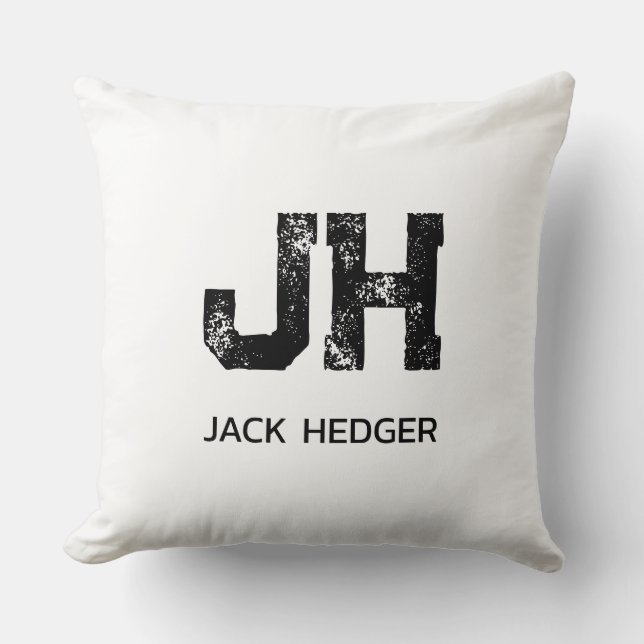 MINIMALIST BLACK TWO LETTER MONOGRAM NAME WHITE CUSHION (Front)