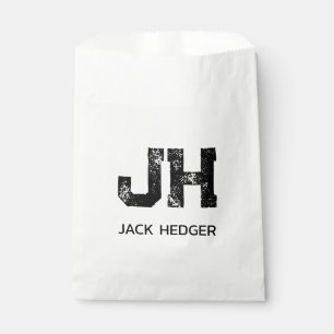 MINIMALIST BLACK TWO LETTER MONOGRAM NAME WHITE FAVOUR BAGS
