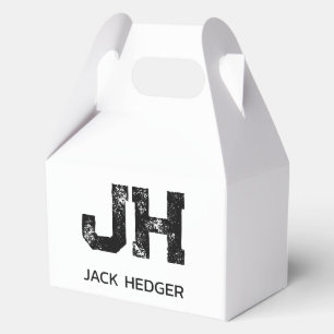 MINIMALIST BLACK TWO LETTER MONOGRAM NAME WHITE FAVOUR BOX