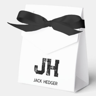 MINIMALIST BLACK TWO LETTER MONOGRAM NAME WHITE FAVOUR BOX