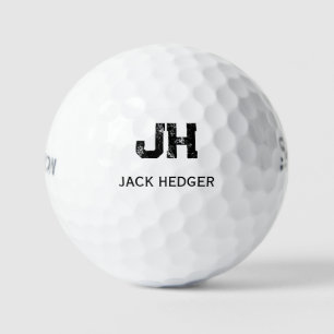 MINIMALIST BLACK TWO LETTER MONOGRAM NAME WHITE GOLF BALLS