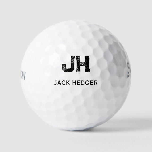 MINIMALIST BLACK TWO LETTER MONOGRAM NAME WHITE GOLF BALLS (Front)