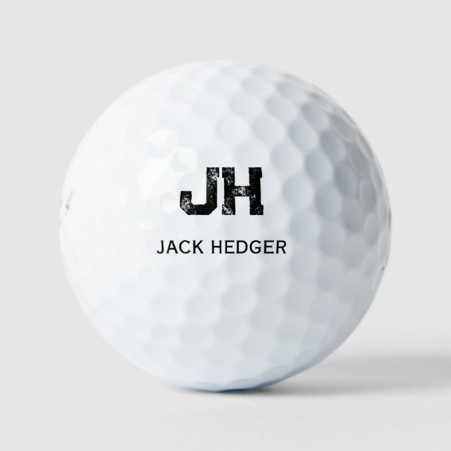 MINIMALIST BLACK TWO LETTER MONOGRAM NAME WHITE GOLF BALLS (Front)