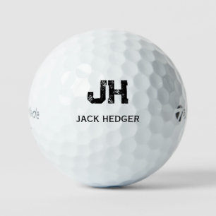MINIMALIST BLACK TWO LETTER MONOGRAM NAME WHITE GOLF BALLS