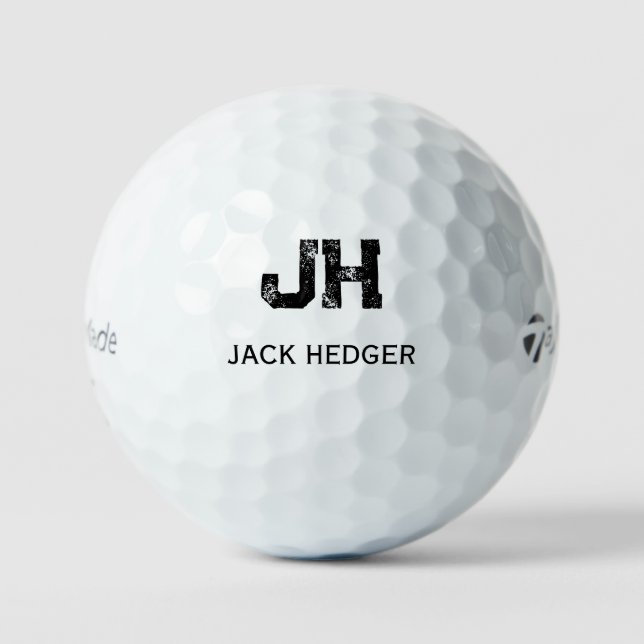 MINIMALIST BLACK TWO LETTER MONOGRAM NAME WHITE GOLF BALLS (Front)