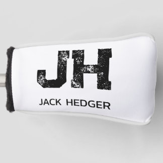 MINIMALIST BLACK TWO LETTER MONOGRAM NAME WHITE GOLF HEAD COVER