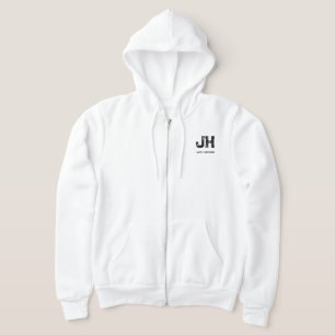 MINIMALIST BLACK TWO LETTER MONOGRAM NAME WHITE HOODIE