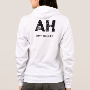 MINIMALIST BLACK TWO LETTER MONOGRAM NAME WHITE HOODIE
