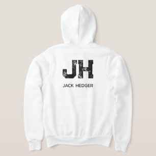 MINIMALIST BLACK TWO LETTER MONOGRAM NAME WHITE HOODIE