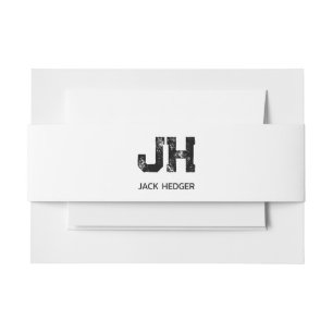 MINIMALIST BLACK TWO LETTER MONOGRAM NAME WHITE INVITATION BELLY BAND