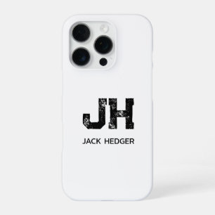 MINIMALIST BLACK TWO LETTER MONOGRAM NAME WHITE iPhone 16 PRO CASE