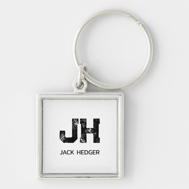 MINIMALIST BLACK TWO LETTER MONOGRAM NAME WHITE KEY RING (Front)