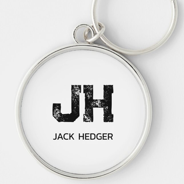 MINIMALIST BLACK TWO LETTER MONOGRAM NAME WHITE KEY RING (Front)