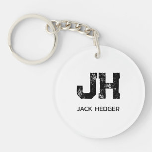 MINIMALIST BLACK TWO LETTER MONOGRAM NAME WHITE KEY RING